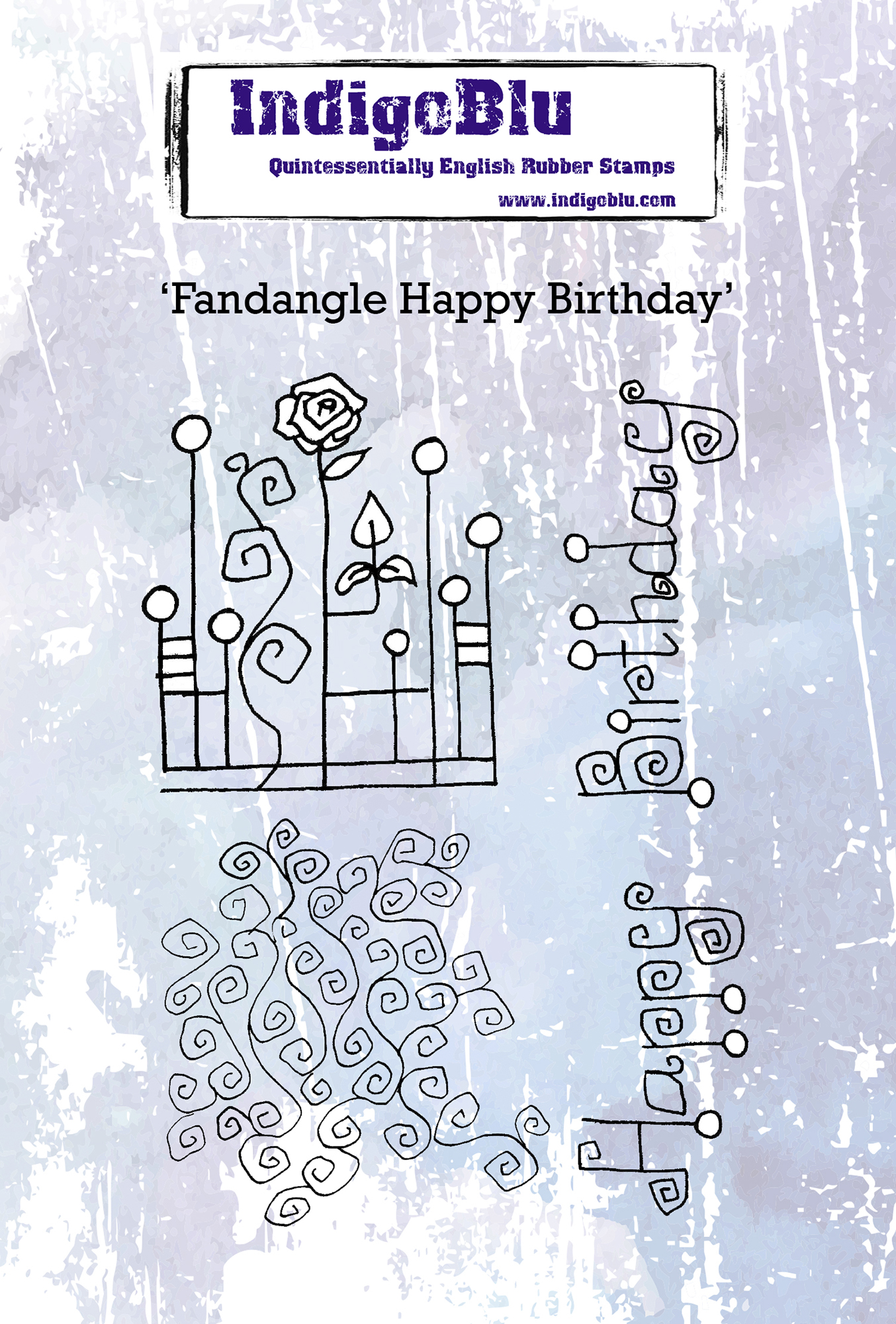 Fandangle Happy Birthday A6 Red Rubber Stamp by Kay Halliwell-Sutton